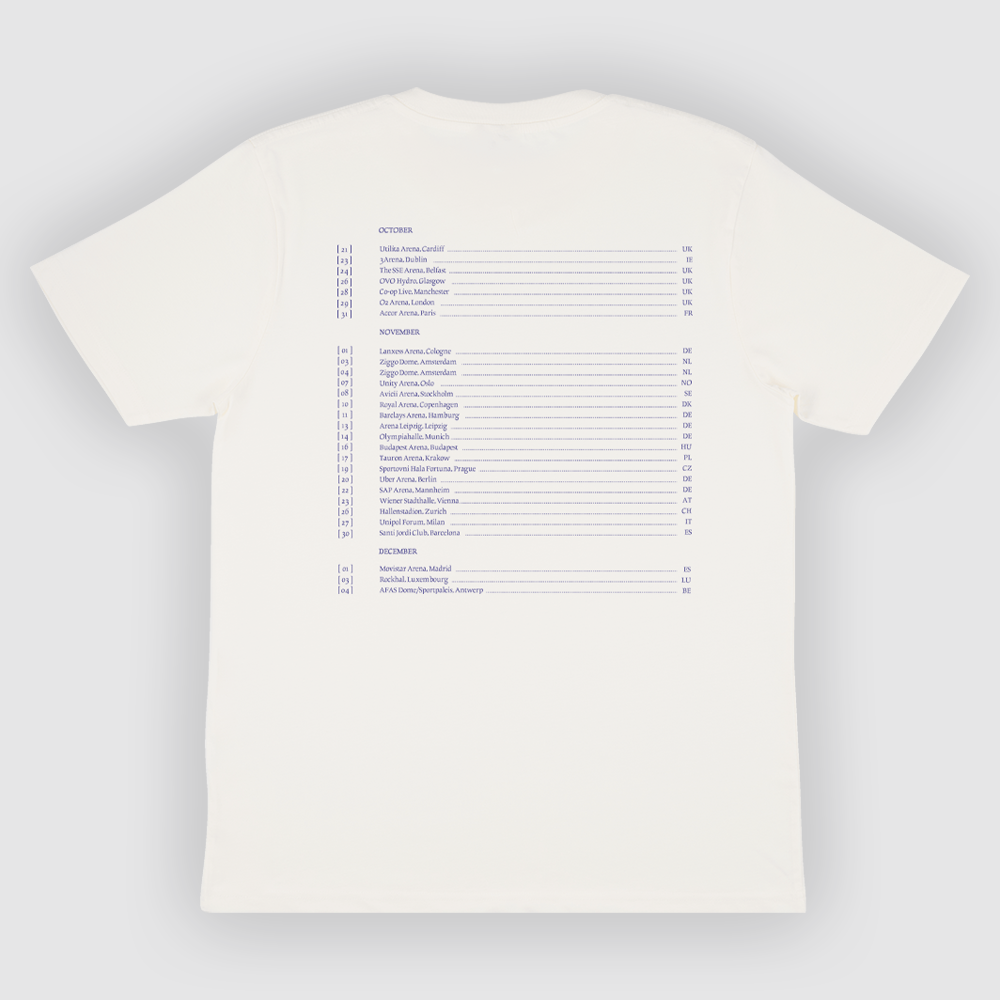 Tom Odell Blue Slides 2025 Tour tee - White
